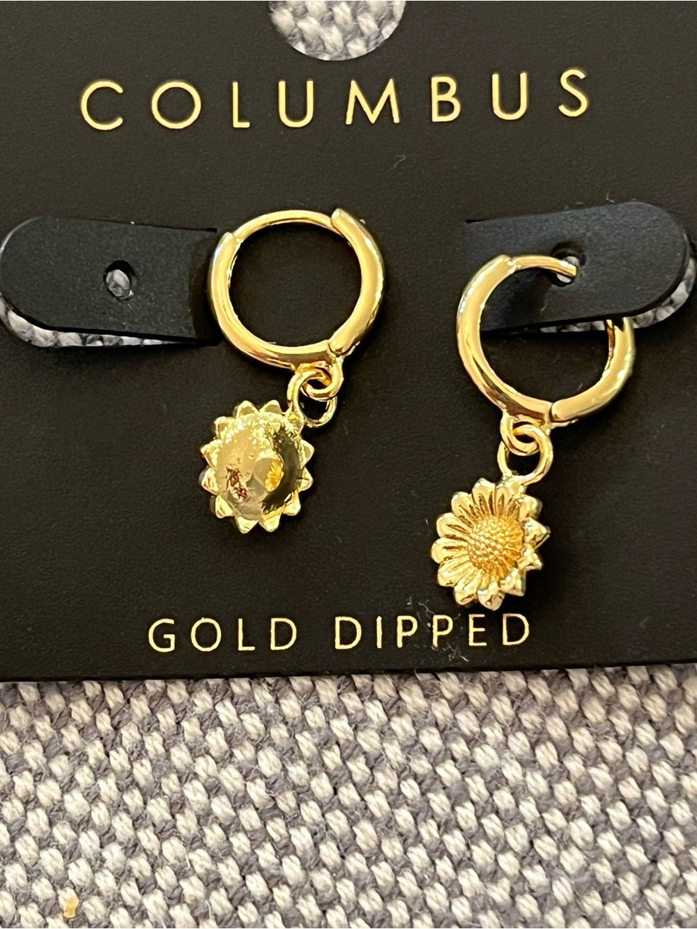 Gold Dipped Sunflower Charm Hoop Earrings - New